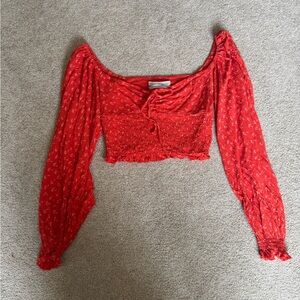 Urban Outfitters Red Long Sleeve Cropped Top